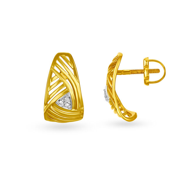 14KT Yellow Gold Diamond Hoop Earrings With Grid Design,,hi-res view 2