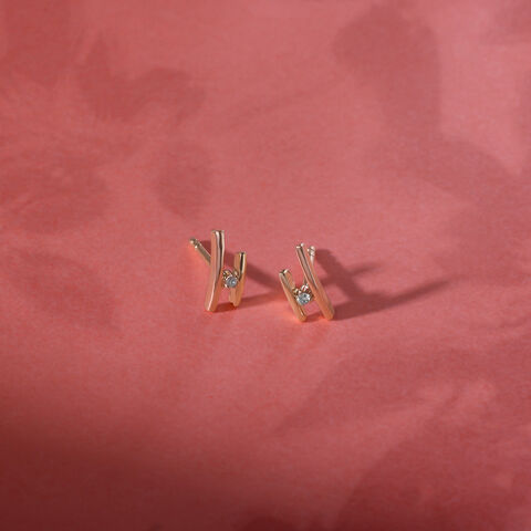 Divine Duo 14KT Yellow & Rose Gold Diamond Stud Earrings