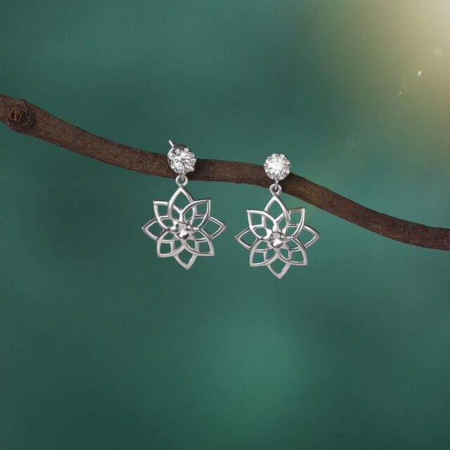 Modern Bloom Silver Drop Earrings,,hi-res image number null