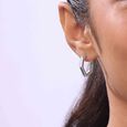 Sleek Angular Silver Hoop Earrings,,hi-res view 2