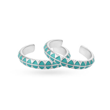 Blue Feathers Silver Toe Ring