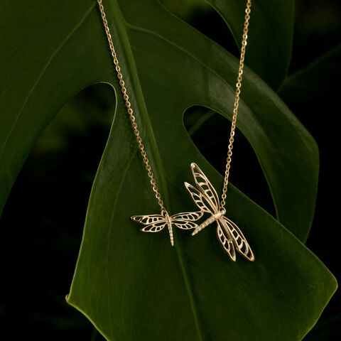 Twin Dragonfly Gold Necklace