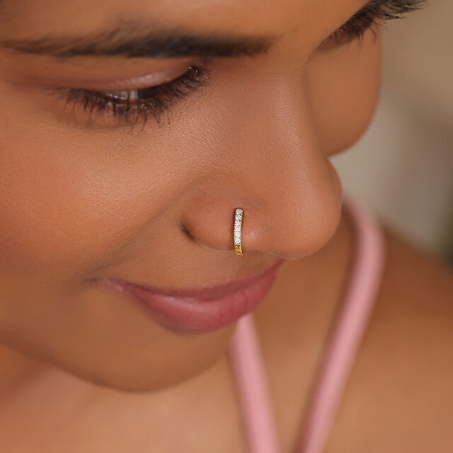 14KT Yellow Gold Diamond Nose Pin,,hi-res image number null