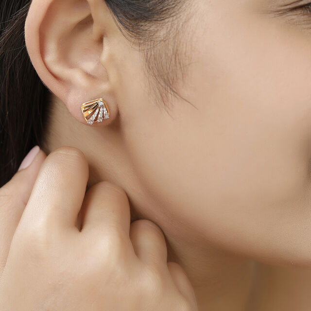 14 KT Yellow And White Gold Geometric Diamond Stud Earrings,,hi-res view 3