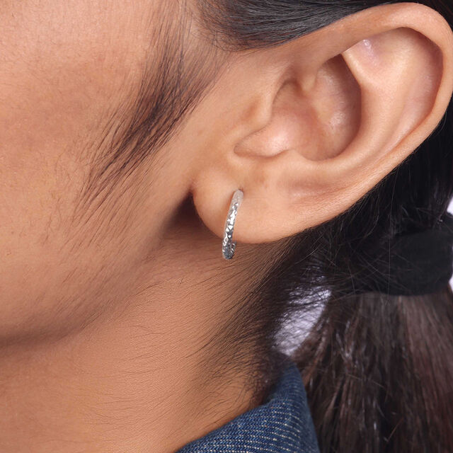 Hammered Luster Silver Hoop Earrings,,hi-res image number null
