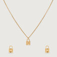 Lock Charm 14 Kt Gold Necklace Set,,hi-res view 3
