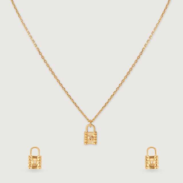 Lock Charm 14 Kt Gold Necklace Set,,hi-res image number null