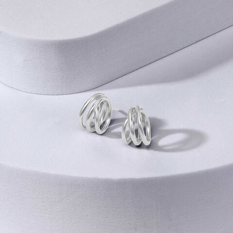 Sculpted Layered Silver Stud Earrings