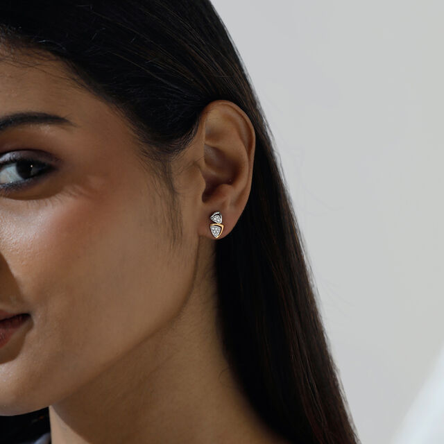 Architectural Poised Diamond Platinum Gold Stud Earrings,,hi-res image number null
