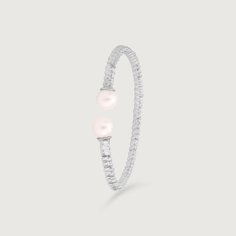 Chic Braided Pearl Silver Bangle