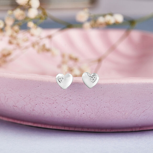 Cheeky Hearts Silver Stud Earrings,,hi-res image number null