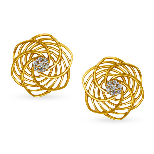 Friends of Bride 14KT Yellow Gold Diamond Stud Earrings with Floral Design And Openwork,,hi-res view 1