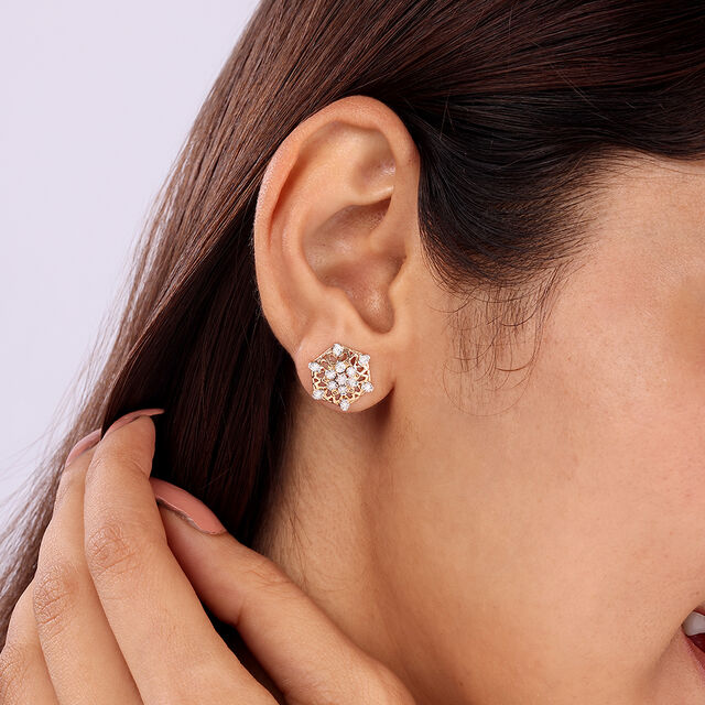 14kt Yellow-White Gold Ear Studs To Magnify Your Beauty,,hi-res image number null