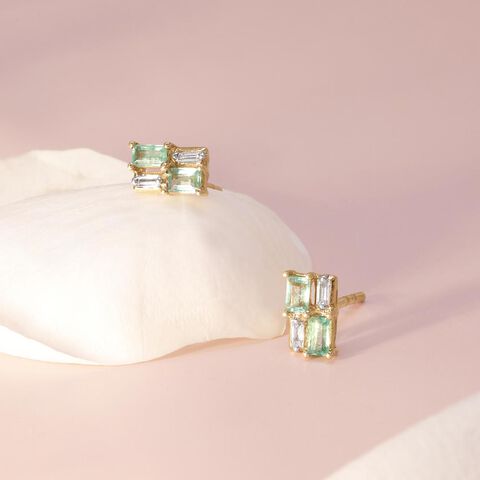 Modern Grid Diamond Stud Earrings