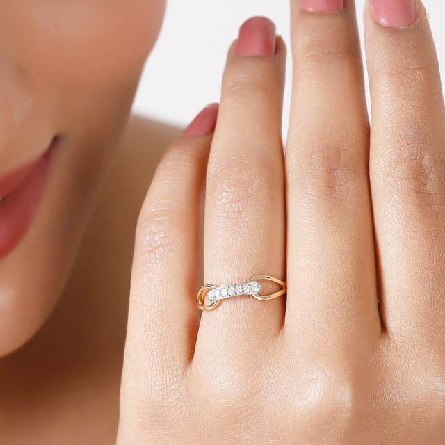 14KT Yellow Gold Linked in Love Diamond Finger Ring,,hi-res image number null