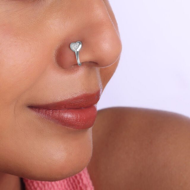 Playful Heart Silver Nose Pin,,hi-res image number null