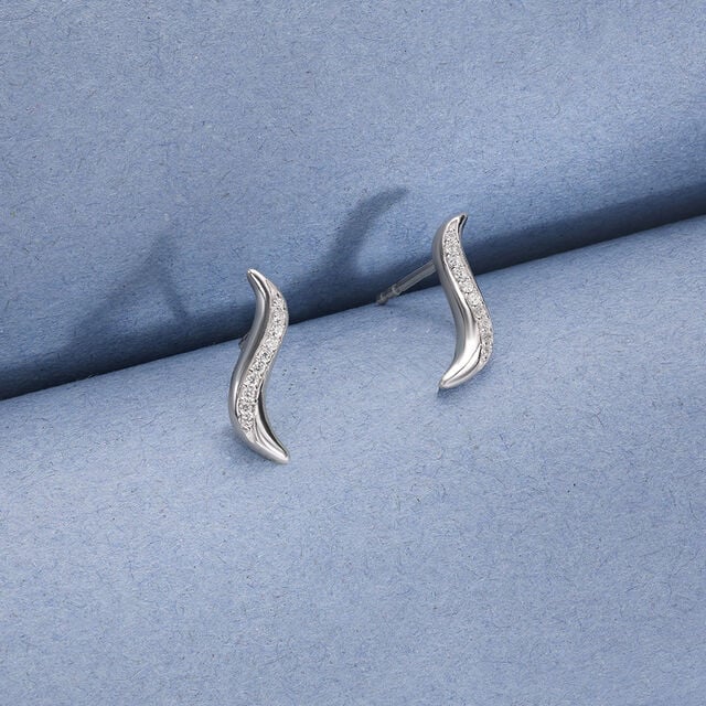 Curved Glow Silver Stud Earrings,,hi-res image number null