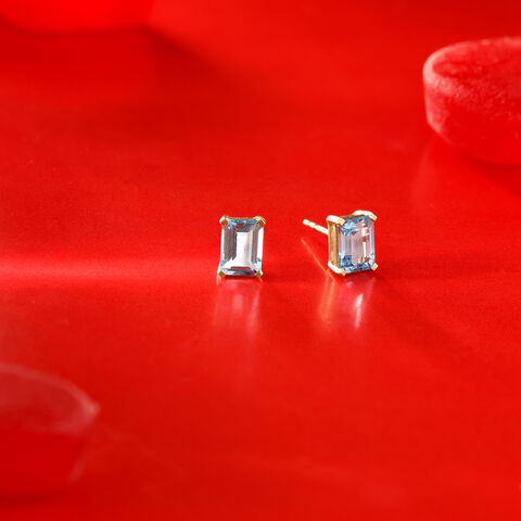 Chic Structured Blue Topaz Gold Stud Earrings