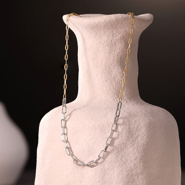 Sleek Dual Tone Paperclip Gold Chain,,hi-res image number null