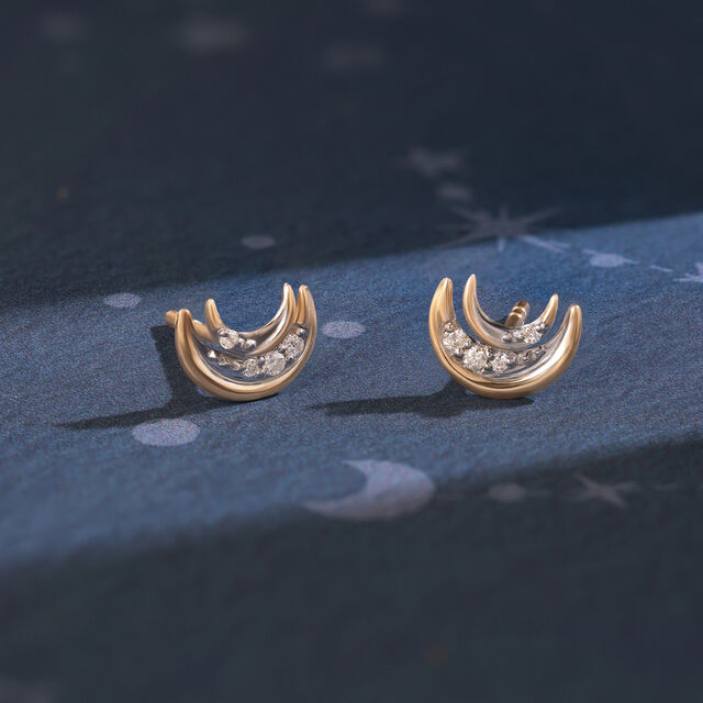 Moonlight Serenade 14KT Crescent Moon Diamond Stud Earring,,hi-res image number null