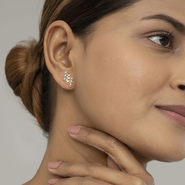 Kollam Wander Gold and Diamond Stud Earrings,,hi-res image number null