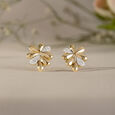 Floral Sparkle Gold & Diamond Stud Earrings,,hi-res view 1