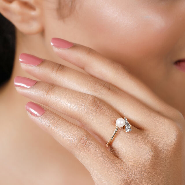 14KT Yellow Gold Petals and Pave Pearl Ring,,hi-res image number null