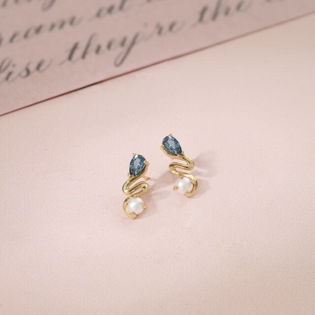 Aqua Shine Pearl & Gold Stud Earrings,,hi-res image number null