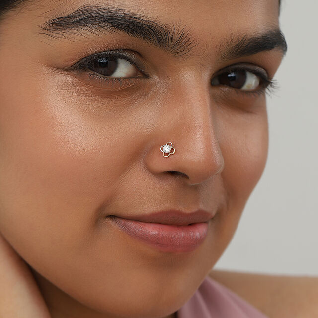 Floral Orbit Gold and Diamond Nose Pin,,hi-res image number null