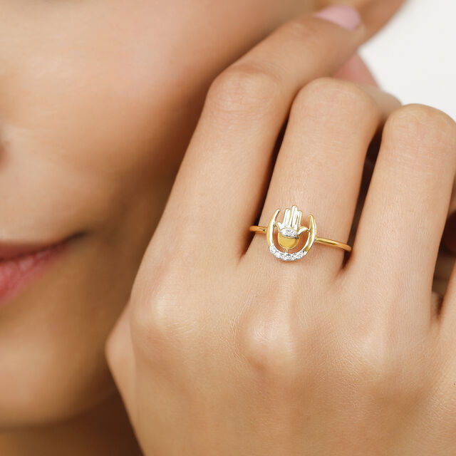 14KT Yellow Gold Trio Talisman Diamond Finger Ring,,hi-res image number null