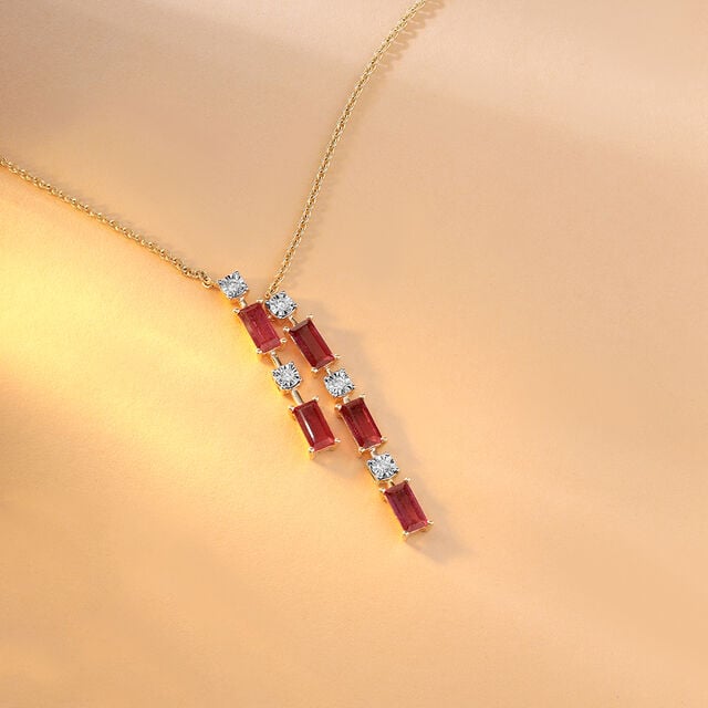 Sparkling Baguettes 14KT Ruby & Diamond Necklace,,hi-res image number null