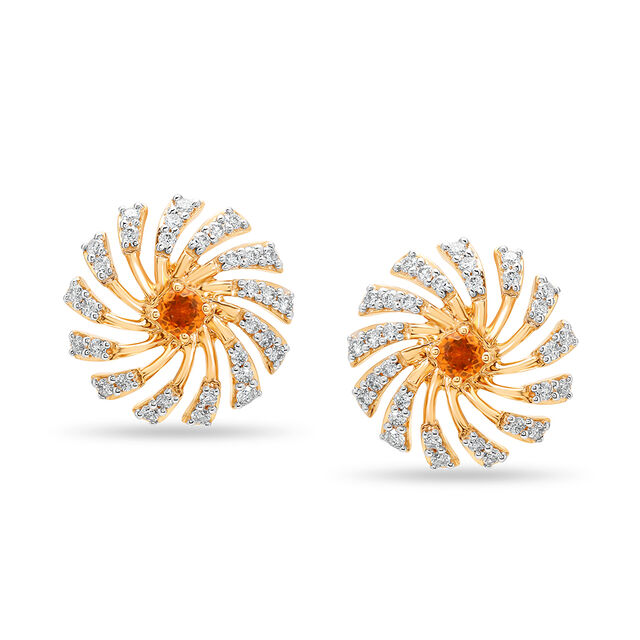 14kt Yellow Gold Shining Floral Stud Earrings,,hi-res image number null
