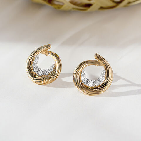 Basketry Bliss Gold and Diamond Stud Earrings