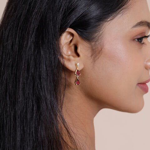 Vibrant Geometric Garnet Drop Earrings