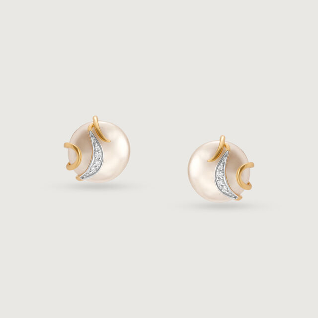 Lustrous Swirl 14 Kt Gold & Pearl Stud Earrings,,hi-res image number null