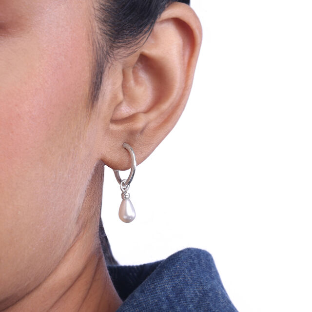 Dainty Drip Silver Hoop Earrings,,hi-res image number null