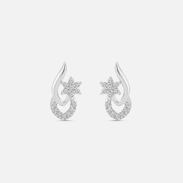 Floral Swirl Silver Stud Earrings,,hi-res image number null