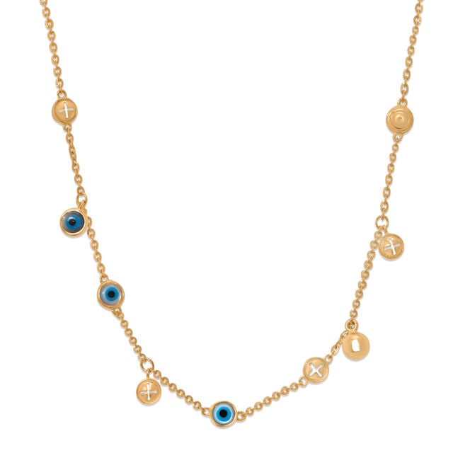 18KT Yellow Gold Evil Eye Mamma Mia Necklace,,hi-res image number null