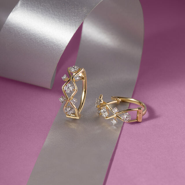 Geometric Glam Gold & Diamond Hoop Earrings,,hi-res image number null