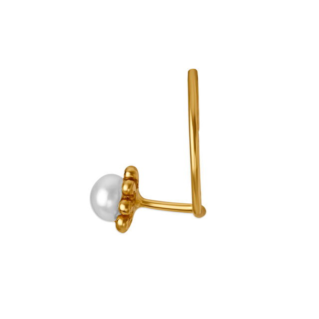 14KT Yellow Gold Nose Pin with Dainty Pearl,,hi-res view 2