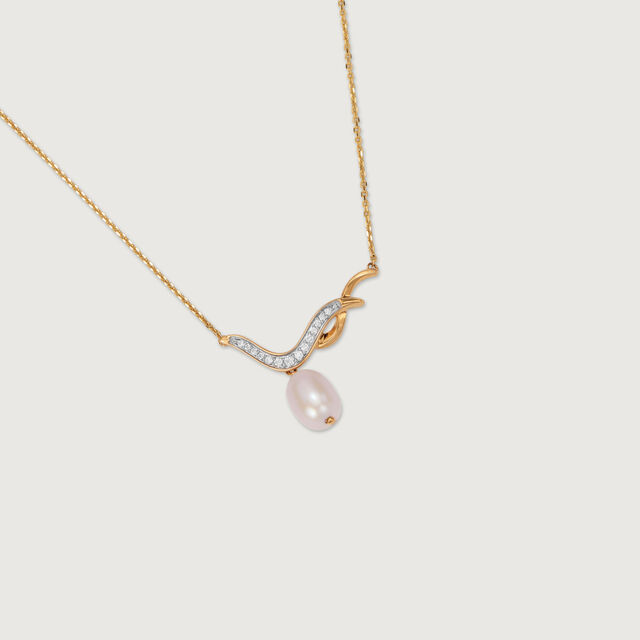 Dainty Drop 14 Kt Diamond & Pearl Necklace,,hi-res image number null