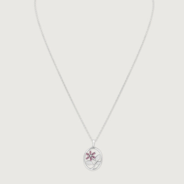 Floral Vine Frame Silver Necklace,,hi-res image number null