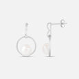 Radiant Pearl Silver Hoop Earrings,,hi-res view 4