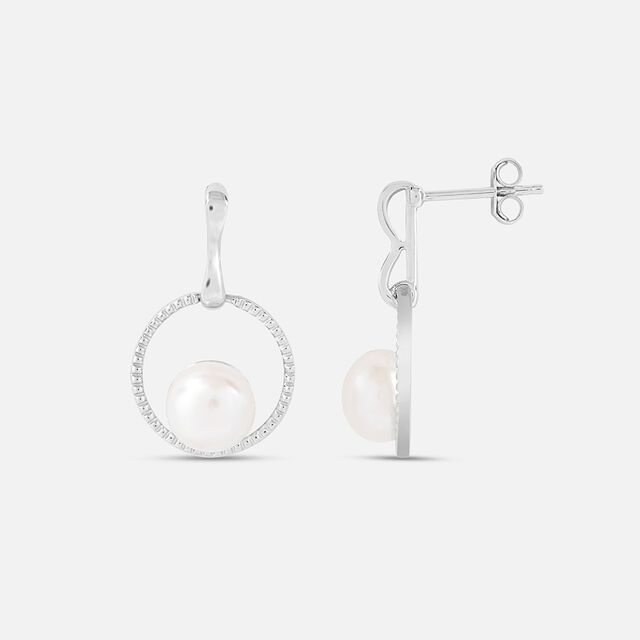 Radiant Pearl Silver Hoop Earrings,,hi-res image number null