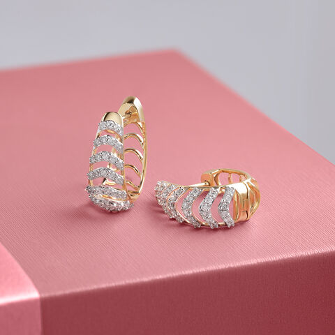 Chevron Shine Gold & Diamond Hoop Earrings