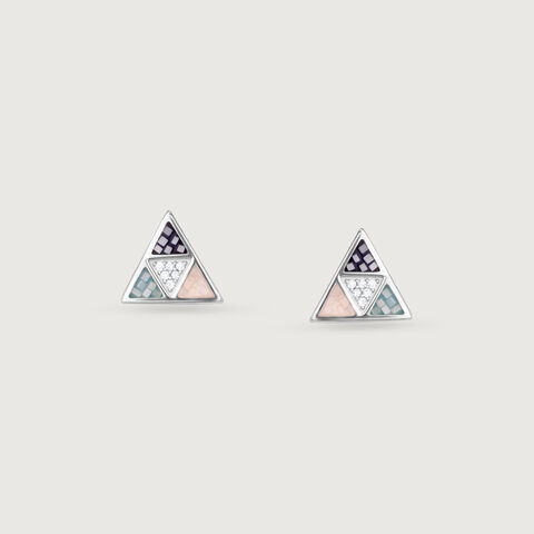 Playful Mosaic Silver Stud Earrings