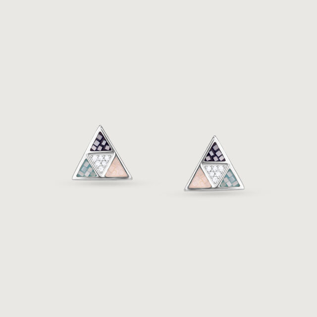 Playful Mosaic Silver Stud Earrings,,hi-res image number null