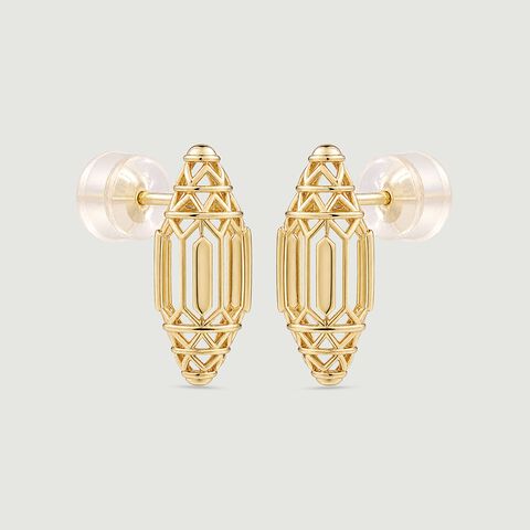 Intricate Architectural Gold Stud Earrings