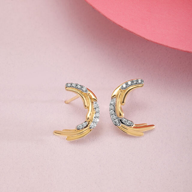 Sparkling Feather 14KT Gold & Diamond Stud Earring,,hi-res image number null