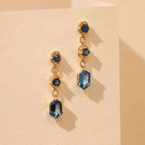 Shiny Blue Topaz Gold Drop Earrings